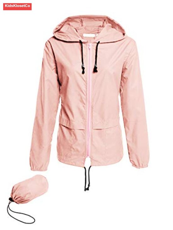 Jackets & Blazers - Lightweight Waterproof Rain Jacket Packable Hooded Windbreaker for Women